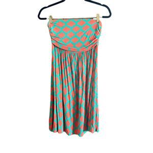 Hourglass Lilly orange & teal Moroccan print strapless mini dress Small